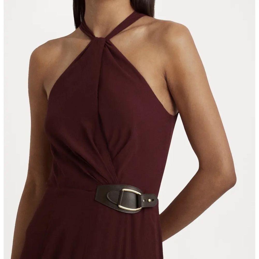 NWT Ralph Lauren Buckle Trim Georgette Halter Gown - Picture 2 of 11